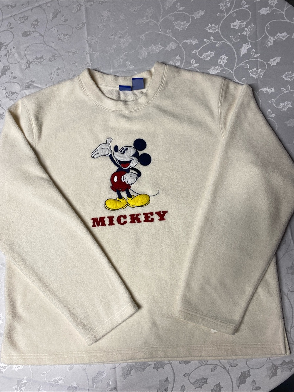 Disney Cream Crewneck Sweatshirt with Embroidered Mickey